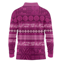Fiji Marau na Kerisimasi Long Sleeve Polo Shirt Pink Tapa Masi Inspired Christmas LT9 - Polynesian Pride