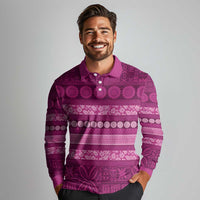 Fiji Marau na Kerisimasi Long Sleeve Polo Shirt Pink Tapa Masi Inspired Christmas LT9 - Polynesian Pride