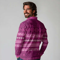 Fiji Marau na Kerisimasi Long Sleeve Polo Shirt Pink Tapa Masi Inspired Christmas LT9 - Polynesian Pride
