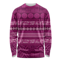 Fiji Marau na Kerisimasi Long Sleeve Shirt Pink Tapa Masi Inspired Christmas LT9 Unisex Pink - Polynesian Pride