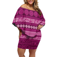 Fiji Marau na Kerisimasi Off Shoulder Short Dress Pink Tapa Masi Inspired Christmas LT9 Women Pink - Polynesian Pride