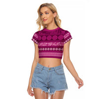 Fiji Marau na Kerisimasi Raglan Cropped T Shirt Pink Tapa Masi Inspired Christmas LT9 Female Pink - Polynesian Pride