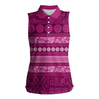Fiji Marau na Kerisimasi Women Sleeveless Polo Shirt Pink Tapa Masi Inspired Christmas LT9 Female Pink - Polynesian Pride
