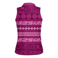 Fiji Marau na Kerisimasi Women Sleeveless Polo Shirt Pink Tapa Masi Inspired Christmas LT9 - Polynesian Pride