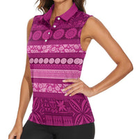 Fiji Marau na Kerisimasi Women Sleeveless Polo Shirt Pink Tapa Masi Inspired Christmas LT9 - Polynesian Pride