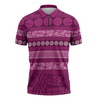 Fiji Marau na Kerisimasi Zipper Polo Shirt Pink Tapa Masi Inspired Christmas LT9 Pink - Polynesian Pride
