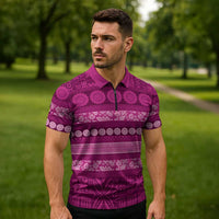 Fiji Marau na Kerisimasi Zipper Polo Shirt Pink Tapa Masi Inspired Christmas LT9 - Polynesian Pride