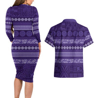 Fiji Marau na Kerisimasi Couples Matching Long Sleeve Bodycon Dress and Hawaiian Shirt Purple Tapa Masi Inspired Christmas LT9 - Polynesian Pride