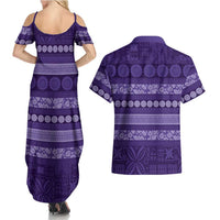 Fiji Marau na Kerisimasi Couples Matching Summer Maxi Dress and Hawaiian Shirt Purple Tapa Masi Inspired Christmas LT9 - Polynesian Pride