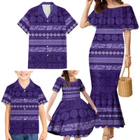 Fiji Marau na Kerisimasi Family Matching Mermaid Dress and Hawaiian Shirt Purple Tapa Masi Inspired Christmas LT9 - Polynesian Pride