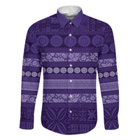 Fiji Marau na Kerisimasi Family Matching Mermaid Dress and Hawaiian Shirt Purple Tapa Masi Inspired Christmas LT9 Dad's Shirt - Long Sleeve Purple - Polynesian Pride