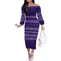 Fiji Marau na Kerisimasi Family Matching Off The Shoulder Long Sleeve Dress and Hawaiian Shirt Purple Tapa Masi Inspired Christmas LT9 Mom's Dress Purple - Polynesian Pride