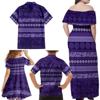 Fiji Marau na Kerisimasi Family Matching Off Shoulder Maxi Dress and Hawaiian Shirt Purple Tapa Masi Inspired Christmas LT9 - Polynesian Pride
