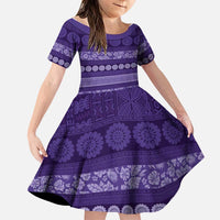 Fiji Marau na Kerisimasi Family Matching Off Shoulder Short Dress and Hawaiian Shirt Purple Tapa Masi Inspired Christmas LT9 Daughter's Dress Purple - Polynesian Pride