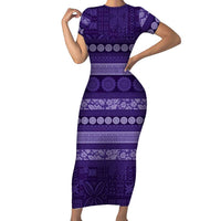 Fiji Marau na Kerisimasi Family Matching Short Sleeve Bodycon Dress and Hawaiian Shirt Purple Tapa Masi Inspired Christmas LT9 Mom's Dress Purple - Polynesian Pride