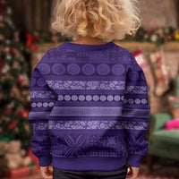 Fiji Marau na Kerisimasi Kid Ugly Christmas Sweater Purple Tapa Masi Inspired Christmas LT9 - Polynesian Pride