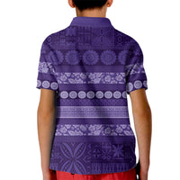 Fiji Marau na Kerisimasi Kid Polo Shirt Purple Tapa Masi Inspired Christmas LT9 - Polynesian Pride