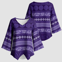 Fiji Marau na Kerisimasi Kimono Sleeve Blouse Purple Tapa Masi Inspired Christmas LT9 - Polynesian Pride
