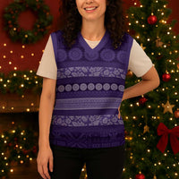 Fiji Marau na Kerisimasi Christmas Knitted V-Neck Vest Purple Tapa Masi Inspired Christmas LT9 - Polynesian Pride