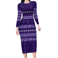 Fiji Marau na Kerisimasi Long Sleeve Bodycon Dress Purple Tapa Masi Inspired Christmas LT9 Long Dress Purple - Polynesian Pride