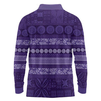Fiji Marau na Kerisimasi Long Sleeve Polo Shirt Purple Tapa Masi Inspired Christmas LT9 - Polynesian Pride