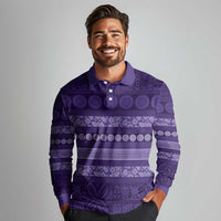 Fiji Marau na Kerisimasi Long Sleeve Polo Shirt Purple Tapa Masi Inspired Christmas LT9 - Polynesian Pride