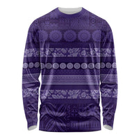 Fiji Marau na Kerisimasi Long Sleeve Shirt Purple Tapa Masi Inspired Christmas LT9 Unisex Purple - Polynesian Pride