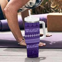 Fiji Marau na Kerisimasi Tumbler With Handle Purple Tapa Masi Inspired Christmas LT9 - Polynesian Pride