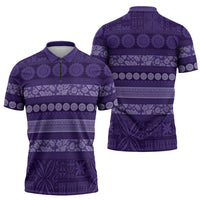 Fiji Marau na Kerisimasi Zipper Polo Shirt Purple Tapa Masi Inspired Christmas LT9 - Polynesian Pride