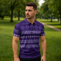 Fiji Marau na Kerisimasi Zipper Polo Shirt Purple Tapa Masi Inspired Christmas LT9 - Polynesian Pride