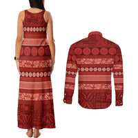 Fiji Marau na Kerisimasi Couples Matching Tank Maxi Dress and Long Sleeve Button Shirt Red Tapa Masi Inspired Christmas LT9 - Polynesian Pride