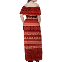 Fiji Marau na Kerisimasi Family Matching Off Shoulder Maxi Dress and Hawaiian Shirt Red Tapa Masi Inspired Christmas LT9 - Polynesian Pride