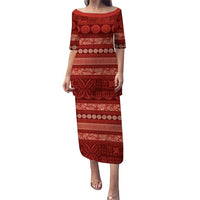 Fiji Marau na Kerisimasi Family Matching Puletasi and Hawaiian Shirt Red Tapa Masi Inspired Christmas LT9 Mom's Dress Red - Polynesian Pride