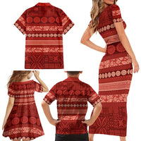 Fiji Marau na Kerisimasi Family Matching Short Sleeve Bodycon Dress and Hawaiian Shirt Red Tapa Masi Inspired Christmas LT9 - Polynesian Pride