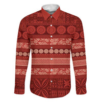Fiji Marau na Kerisimasi Family Matching Summer Maxi Dress and Hawaiian Shirt Red Tapa Masi Inspired Christmas LT9 Dad's Shirt - Long Sleeve Red - Polynesian Pride