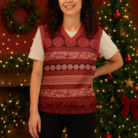 Fiji Marau na Kerisimasi Christmas Knitted V-Neck Vest Red Tapa Masi Inspired Christmas LT9 - Polynesian Pride
