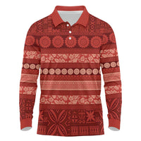 Fiji Marau na Kerisimasi Long Sleeve Polo Shirt Red Tapa Masi Inspired Christmas LT9 Red - Polynesian Pride