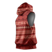 Fiji Marau na Kerisimasi Sleeveless Hoodie Red Tapa Masi Inspired Christmas LT9 - Polynesian Pride