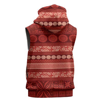 Fiji Marau na Kerisimasi Sleeveless Zip Hoodie Red Tapa Masi Inspired Christmas LT9 - Polynesian Pride