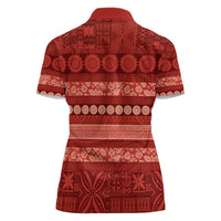 Fiji Marau na Kerisimasi Women Polo Shirt Red Tapa Masi Inspired Christmas LT9 - Polynesian Pride