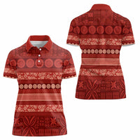 Fiji Marau na Kerisimasi Women Polo Shirt Red Tapa Masi Inspired Christmas LT9 - Polynesian Pride