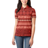 Fiji Marau na Kerisimasi Women Polo Shirt Red Tapa Masi Inspired Christmas LT9 - Polynesian Pride