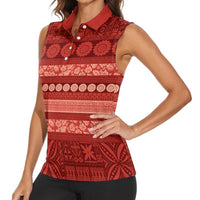 Fiji Marau na Kerisimasi Women Sleeveless Polo Shirt Red Tapa Masi Inspired Christmas LT9 - Polynesian Pride