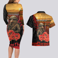 Maori Kiwi Soldier Fern Tattoo ANZAC Day Couples Matching Long Sleeve Bodycon Dress and Hawaiian Shirt Lest We Forget LT9 - Polynesian Pride