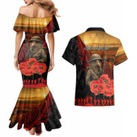 Maori Kiwi Soldier Fern Tattoo ANZAC Day Couples Matching Mermaid Dress and Hawaiian Shirt Lest We Forget LT9 - Polynesian Pride