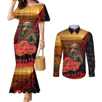 Maori Kiwi Soldier Fern Tattoo ANZAC Day Couples Matching Mermaid Dress and Long Sleeve Button Shirt Lest We Forget LT9 Black - Polynesian Pride
