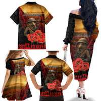 Maori Kiwi Soldier Fern Tattoo ANZAC Day Family Matching Off The Shoulder Long Sleeve Dress and Hawaiian Shirt Lest We Forget LT9 - Polynesian Pride