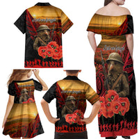 Maori Kiwi Soldier Fern Tattoo ANZAC Day Family Matching Off Shoulder Maxi Dress and Hawaiian Shirt Lest We Forget LT9 - Polynesian Pride