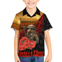 Maori Kiwi Soldier Fern Tattoo ANZAC Day Family Matching Summer Maxi Dress and Hawaiian Shirt Lest We Forget LT9 Son's Shirt Black - Polynesian Pride