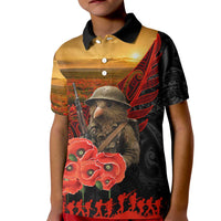 Maori Kiwi Soldier Fern Tattoo ANZAC Day Kid Polo Shirt Lest We Forget LT9 Kid Black - Polynesian Pride